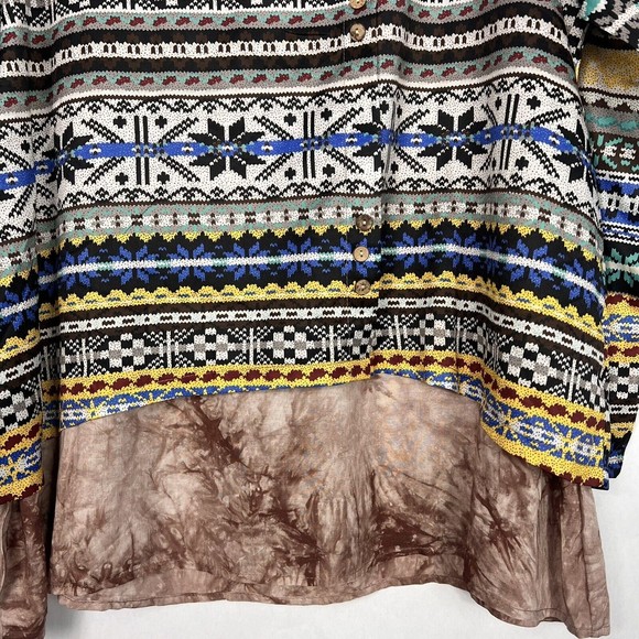 Jimmy Yoo Tunic Top Womens 2X Multi Aztec Striped Satin Tie Dye Hem Lagenlook - Picture 6 of 13